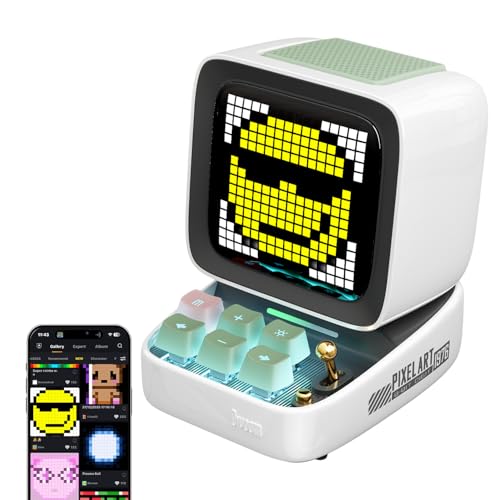 Image of Divoom Ditoo Pro Retro Pixel Art Game Bluetooth Speaker with 16X16 LED App Controlled Front Screen (White)