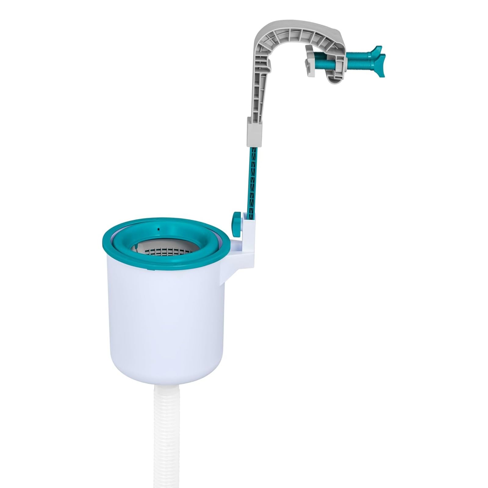 Skimmer per piscina fuori terra con staffa regolabile, cestino rimovibile per una raccolta efficiente dei detriti, ideale per una manutenzione rapida ed efficace della piscina