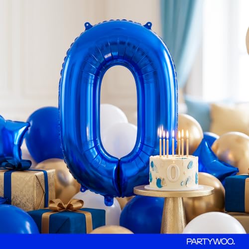 Image of PartyWoo Royal Blue Number 0 Balloon 40 Inch 25pcs Blue Star White Gold