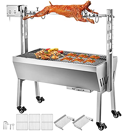 VEVOR Lammgrill 88 x 44 cm, Tragbares Grill BBQ-Grill-Kits Faltbarer Edelstahl-Holzkohlegrill Grillwagen 40 kg Rotisserie Grill, für Reisen/Outdoor/Campers/Wohnmobl/Roadtrip/Party/Familiei