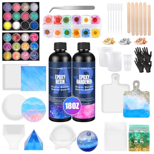 KISREL Epoxy Resin Kit for Beginners, Resin Kit with Molds, 18OZ Epoxy Kit with Dried Flowers, Measuring Cups and Resina Supplies