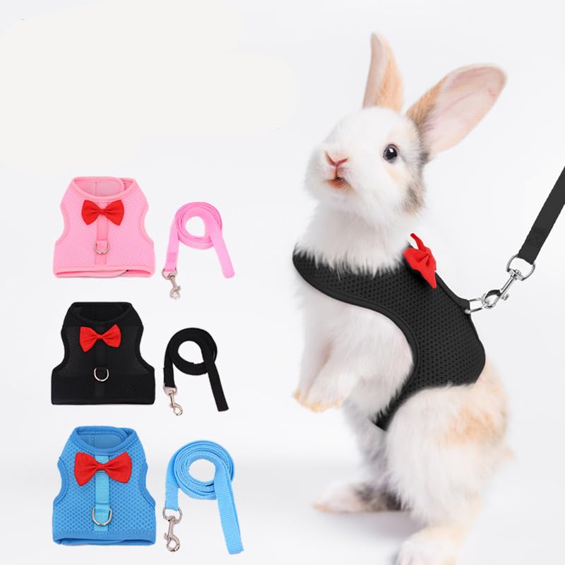 Rabbit Leash for Walking Escape Proof,Black L (Chest:13.3-14.5")