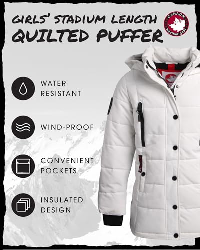 CANADA WEATHER GEAR Girls’ Winter Coat – Stadium Length Quilted Puffer Parka Jacket (7-16)2
