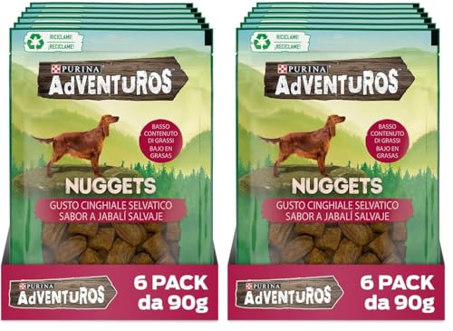 Confezione da 6 pezzi Purina Adventuros Snack Cane Nuggets al Gusto Cinghiale - 6 Buste da 90 g Ciascuna (Confezione da 2)