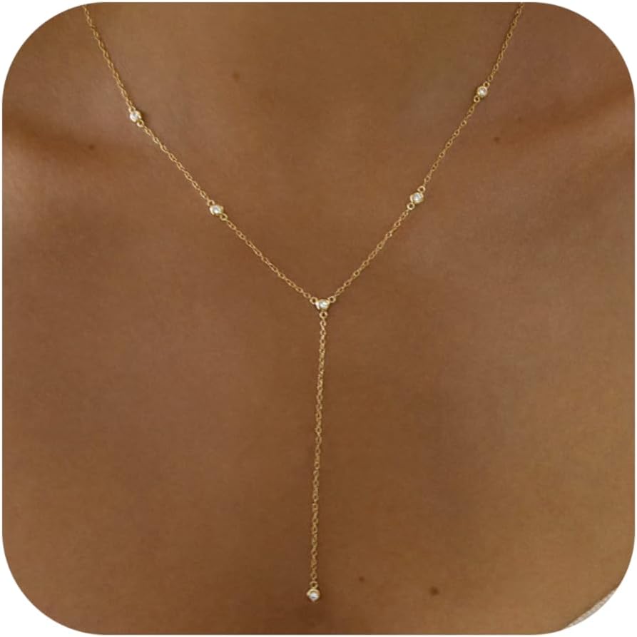 Product image of Gold Necklace for Women, Dainty Gold Long Necklaces 14k Gold Plated Prom Bar CZ Lariat Necklace Simple Choker Necklaces for Women Trendy Boho Fashion Costume Jewelry Womens