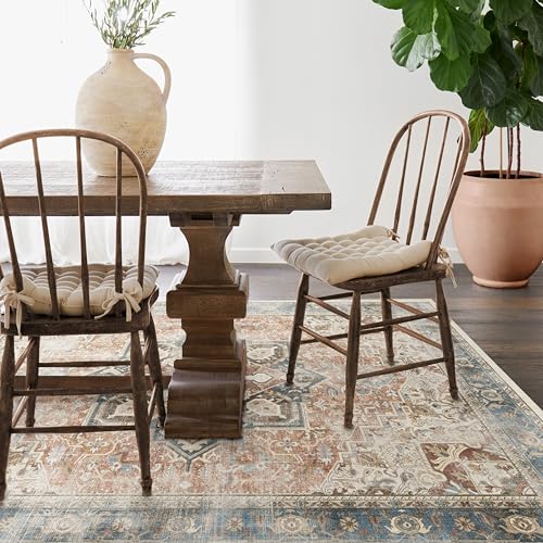 RUGGABLE Washable Vintage Area Rug – Kamran Coral 5x7, Stain-Resistant, Non-Slip with Standard Pad – Medium Machine Washable Rugs for Living Room, Bedroom, Hallway, Entryway & Office