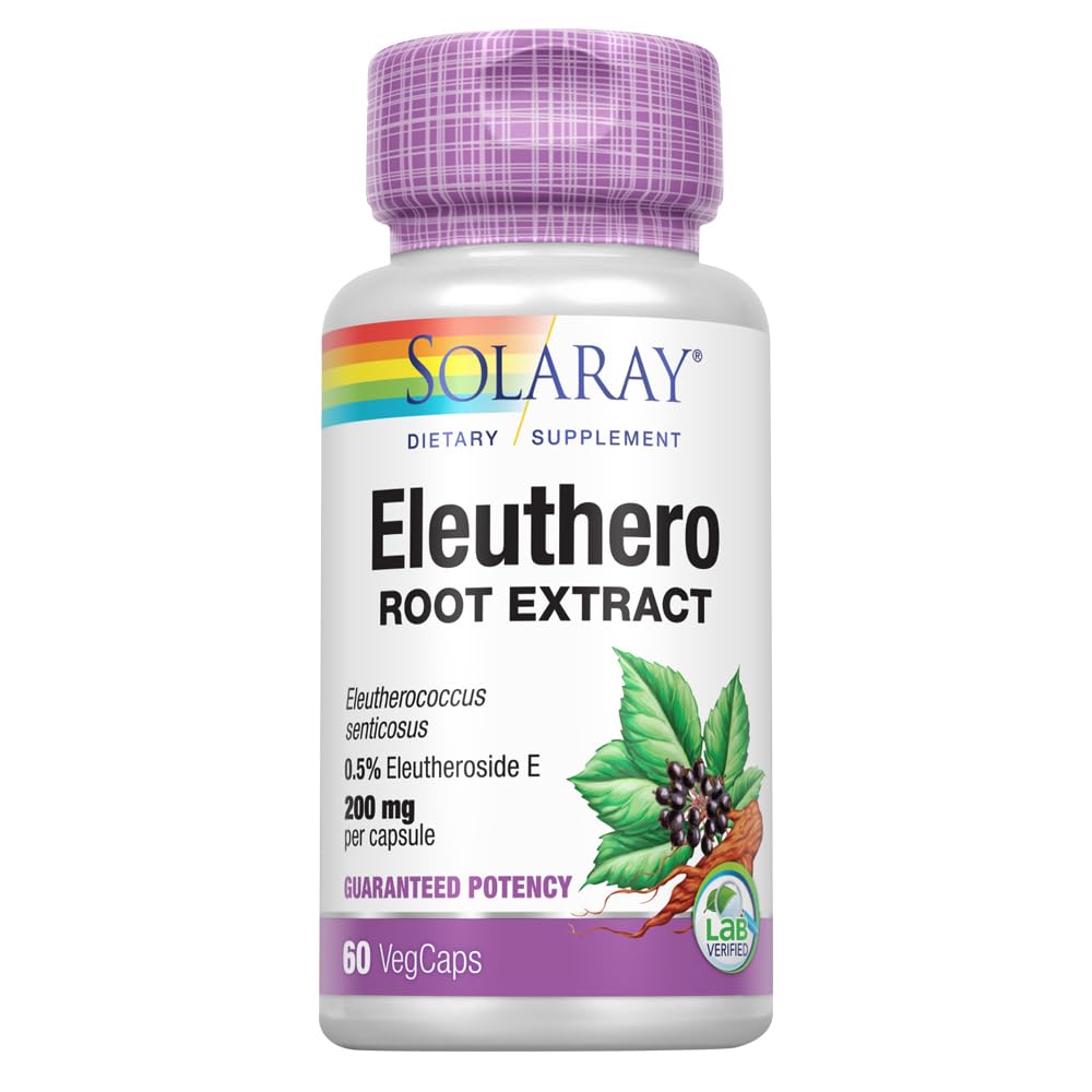 SOLARAY Eleuthero 200 mg | Adaptogen for Healthy Stress, Stamina & Mental Alertness Support | 60 VegCaps