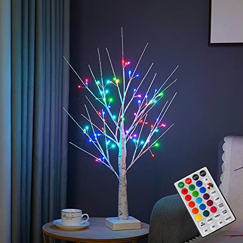 NXUEBDU Small White Christmas Tree 2 ft Birch Tree with LED Lights RGB Color Changing Lighted Birch Tree with Remote Light Up Trees Indoor Decor for Chritmas Decoration