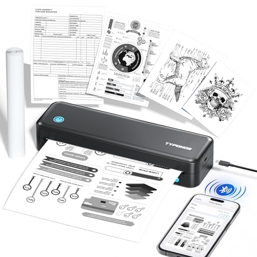 TYPONOS Portable Printers, D820 Wireless Bluetooth Printers Support 2' to 8.5' Width Thermal Paper &...
