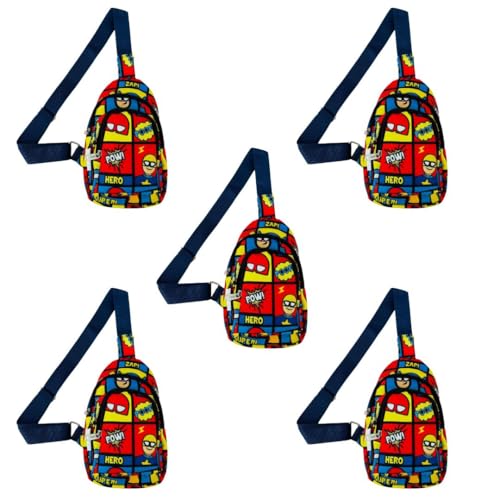 Image of Cots and Cuddles 5pc Superhero Print Colourful Cross body Bags for Boys and Girls Kids School, Picnic, Return Gifts, Office