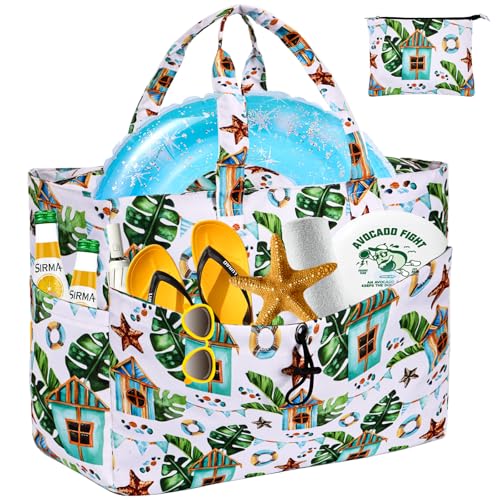 LEASOUL Borsa da Spiaggia Grande con Cerniera, Sacchetto Impermeabile per Mare, XXL Tote a Spalla e a Mano da Donna, con Una Pochette, per Spiaggia, Vacanza, Viaggio