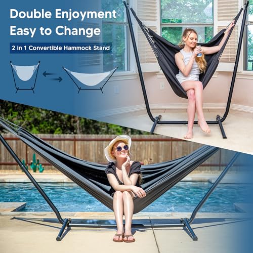 Image of SUNCREAT 2-in-1 Hammocks Outdoor Hammock and Stand, Patented, Dark Grey