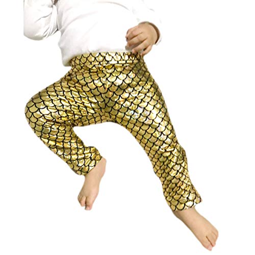 Baby Girls Golden Mermaid Leggings,Cute Shiny Fish Scale Mermaid Stretch Tight Pants Trousers (2-3T)