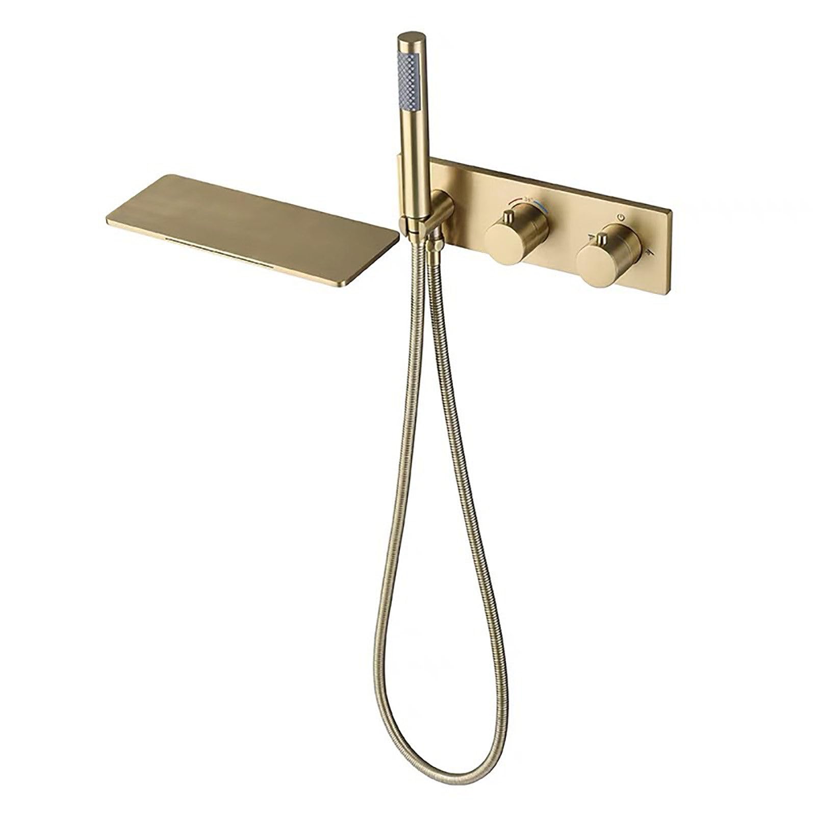 SnamicE Bath Mixer Taps with Shower, Waterfall Bath Taps with Hand Shower Thermostatic Bath Shower Mixer Tap Wall Mounted Simple Household Shower Head for Bathtub Faucet Brushed,