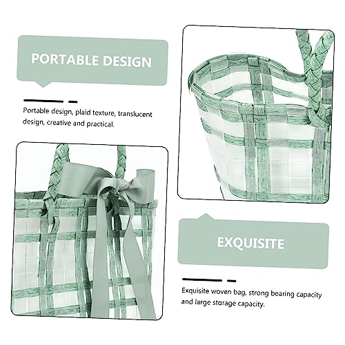 KESYOO Woven Beach Bag Transparent Plastic Capacity Tote for Summer Outdoor Activities for Travel and Household Storage Light Green2
