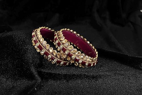 Image of NMII Glass Golden Zircon Stone & Kundan Beads Kada Set For Women & Girls | Fancy Design Kada Bangles | Traditional Look Kangan | Glass Bangles For Women Wedding, Party, Function, Daily use
