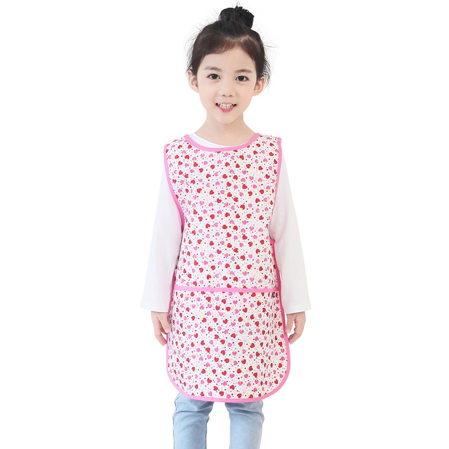 Kids Waterproof Art Tabard | Sleeveless Messy Play Painting Smock for Toddlers | Size S–XL | Kids Artist Apron for School, Daycare, Crafts, Pink Strawberry (24-M) — image 1