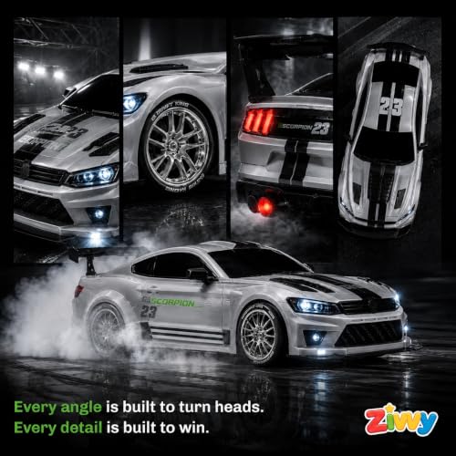 Image of Silver Remote Control Car Toy | Mustang | Rechargeable Remote Control Car | 2.4G Remote Control | Tire Replacement | High Speed Motor | 100m Range | LED Light | Birthday Gift for Kids