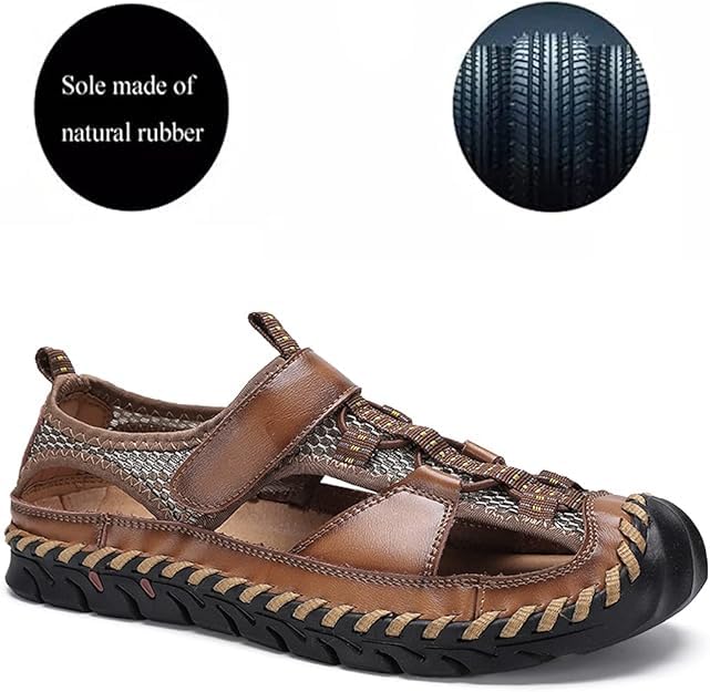 Mens Summer Breathable Sports Sandals Leather Hiking Comfortable Slippers Closed Toe Outdoor Casual Fisherman Shoes3