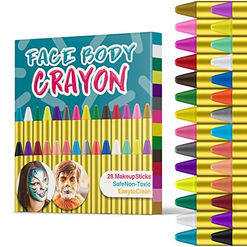 HENMI Easter Face Painting, 28 Bright Colors Face Paint Crayons Safety Face Body Paint Sticks Tatoo Paint Crayons for Toddlers Carnival Easter Party Cosplay, EN71 Certified