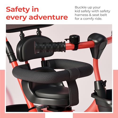 Image of Lifelong Kids Parental Control Tricycle with Canopy,Harness,EVA Wheels, Bell & Storage Basket|Baby Trike|Age Group 1 Years to 4 Years Carrying Capacity Upto 25 kg (Red /Black)