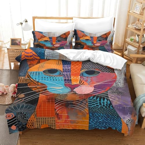 Housse de couette chat 140x200 imprimé 3d géométrique avec fermeture éclair