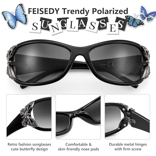 FEISEDY Trendy Polarized Y2K Sunglasses Wrap Around Butterfly Design Fashion Sunnies UV400 Protection B00784