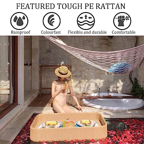 Bandeja redonda tejida con asas, solución elegante para desayuno flotante, bebidas junto a la piscina y entretenimiento en interiores y exteriores