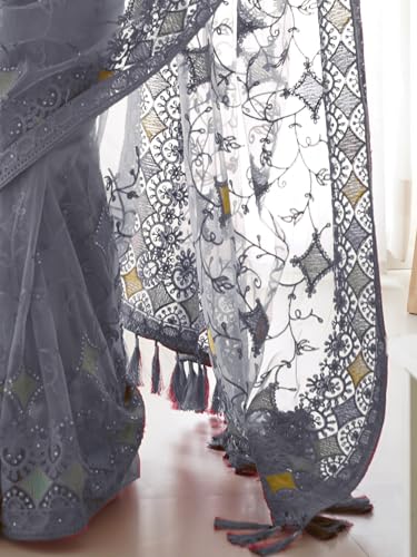 Image of AKHILAM Women's Net Woven Design Saree With Unstitched Blouse Piece (AAVYA701 HV-Parent)