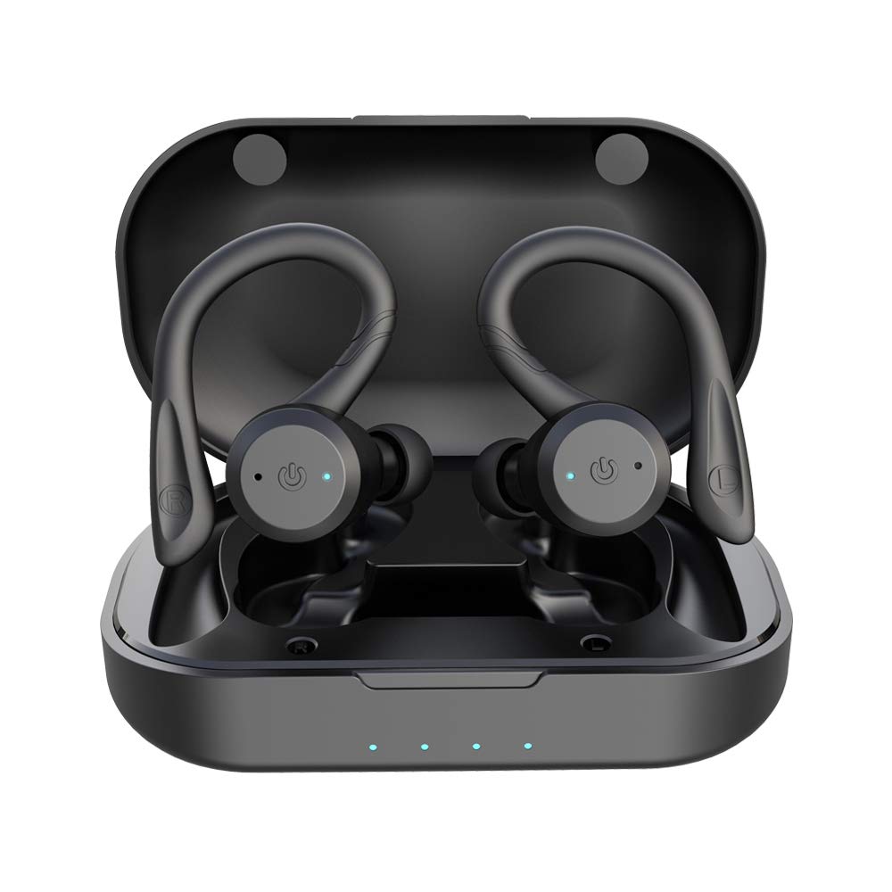 True Wireless Earbuds Bluetooth 5.0 Headphones with Mic HiFi Bass IPX7 Waterproof TWS Stereo Headsets Noise Cancelling Earphones with Battery Charging Case (Black)