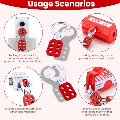 Image of Lock Out Tag Out Hasp, Steel Tamper-Proof Loto Hasp with Extended Jaw, Safety Lockout Kit with 6 Holes Interlock, Padlock Latch(1.5 Inch 8 Pack, Red)