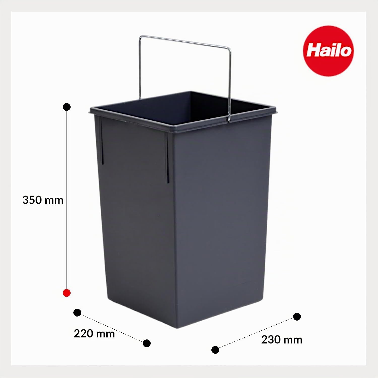 Hailo 1008879 Cubo Interior de plástico con asa Cromado Basura, 15 L, 35 x 23 x 22 cm, Color Gris Oscuro