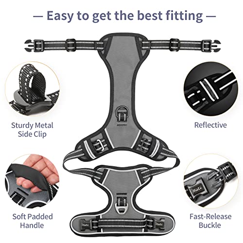 HEELE No-Pull Hundegeschirr, Brustgeschirr für Mittelgroße Hunde, Weich Atmungsaktiv Einstellbar Reflektierend Hundegeschirr Anti Zug mit Gepolstert Griff, Grau, M