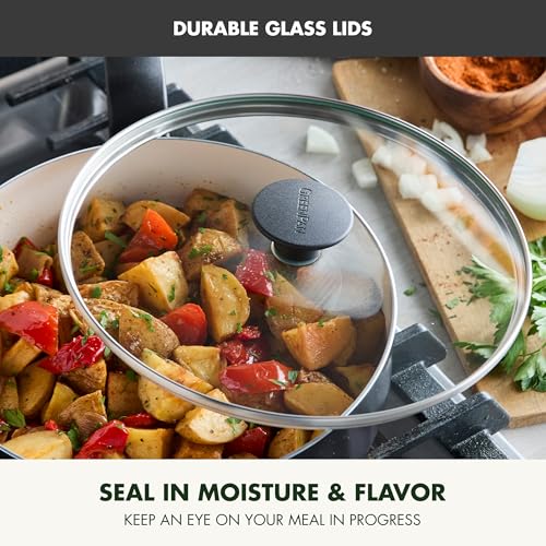 Image of GreenPan Rio Advanced 5QT Saute Pan With Tempered Glass Lid, 5QT Ceramic Nonstick pan with Helper Handle, PFAS-Free, Induction Ready, Dishwasher and Oven Safe, Black