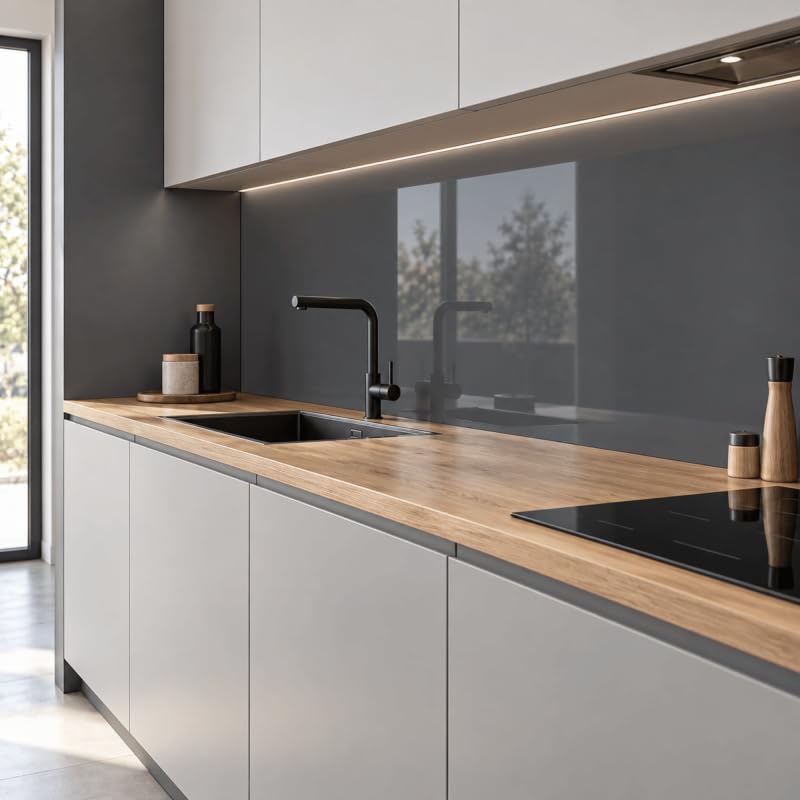Crédence réversible en aluminium Brillant/mat - 3 mm - 3 formats Gris anthracite, ep.3 mm, l.150 cm, L.305 cm