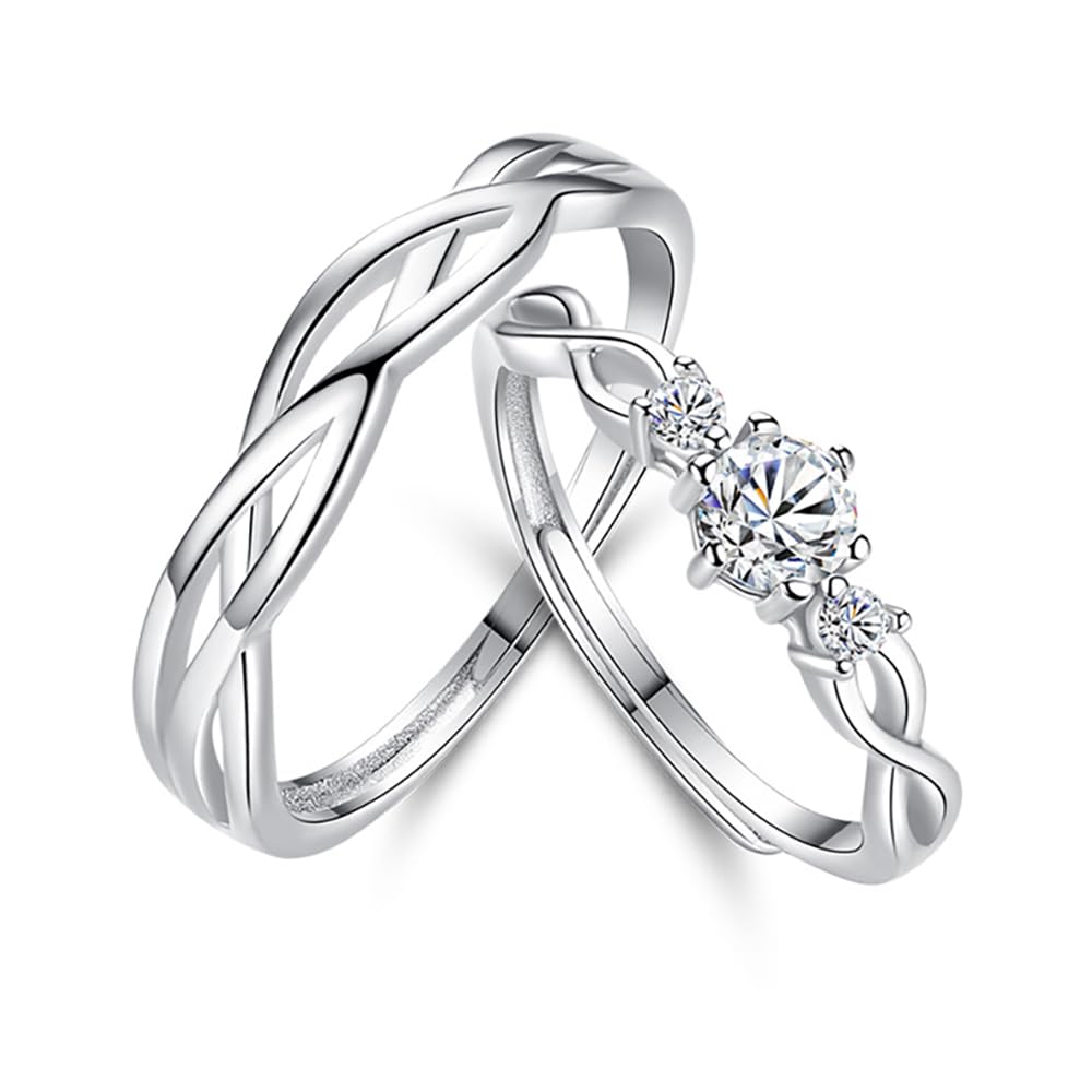 HOOTOMatching Rings for Couples 925 Sterling Silver Adjustable Matching Rings for Lover Engagement Wedding Ring Sets for Him and Her