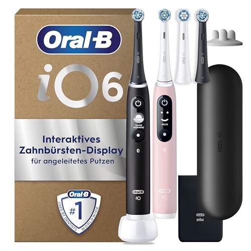 Oral-B iO Series 6 Plus Edition Duopack Elektrische Zahnbürste,Electric Toothbrush, inkl. 4 Aufsteckbürsten, 5 Putzmodi für Zahnpflege, Reise-Etui, Designed by Braun, black lava,pink sand Oral-B iO Series 6 Plus Edition Duopack Elektrische Zahnbürste,Electric Toothbrush, inkl. 4 Aufsteckbürsten, 5 Putzmodi für Zahnpflege, Reise-Etui, Designed by Braun, black lava,pink sand