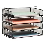 Mind Reader Stackable Paper Tray, Desktop Organizer, File Storage, Office, Metal Mesh, 4 Pcs., Black