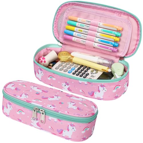 Image of Cute Kids Pencil Case - Girls Pen Pouch Large School Organizer | Pen Bag & Smooth Zipper, Multi-Slot Storage, Mesh Pocket, 900D Water Resistent, Giftable School Supplies, Pink, Unicorn