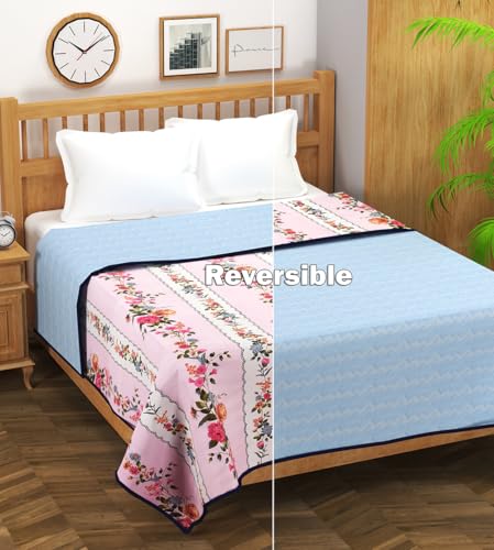 Image of Amazon Brand - Umi Blanket for Single Bed, 120 GSM Microfiber 2 Layered Quilted Dohar, Soft Lightweight Reversible Printed AC Blanket Single Bed for All Season (Pink, 152 x 225 cm)