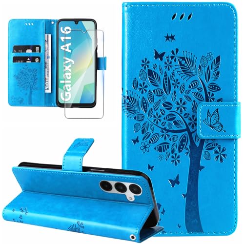Dcjlbo Coque pour Samsung Galaxy A16 4G/5G Etui Coque Portefeuille Cuir avec Verre Trempé Motif Porte Carte à Rabat Clapet Protection Flip Case Housse Coque...