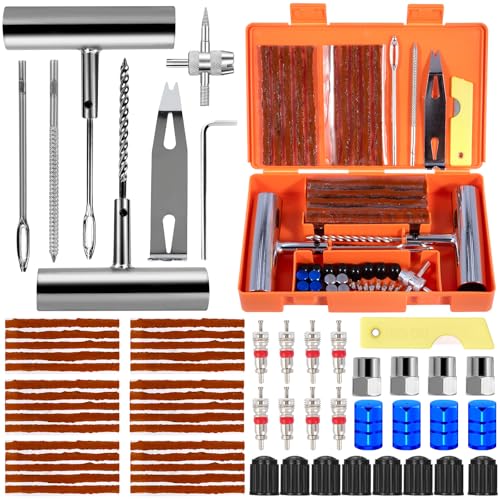 CYJJYZ 64 Pcs Reifenreparaturset,Reifen Reparaturset Auto,Tragbares Autoreifen Reparaturset,Reifen Reparatur Set,Reifen Flickset Auto,Autoreifen Flickzeug Pannenset für Auto,LKW,Traktor,Motorrad