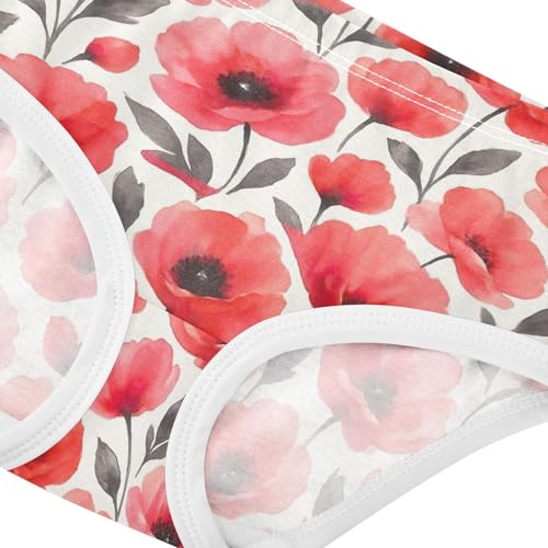 Joisal Watercolor Red Pink Flowers Panties for Girl Girls Underwear Toddler Cotton Stylish Kids Undies Briefs 2t4