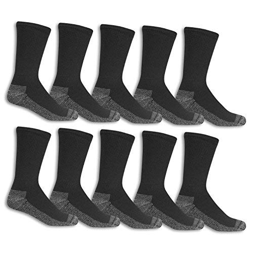 Fruit of the Loom Mens Essential 6 Pack Casual Crew Socks | Arch Support | Black & White