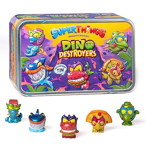 SUPERTHINGS Tin Dino Destroyers - Scatola con 5 SuperThings Dinosauri esclusivi con effetto metallizzato