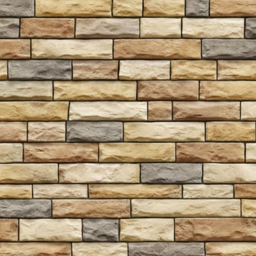 Peel and Stick Wallpaper Brick Wallpaper Wall Decor Contact Paper Removable 17.7'x118.1' Wall Paper Textured Stone Wall Earthy Tones Varied Shades Brown Beige Grey for Classroom Bedroom Desk Kitchen