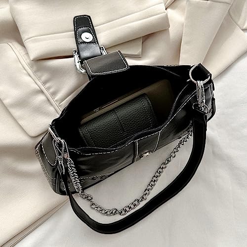 Umhängetasche Damen Klein Handtasche, Leder Hobo Tasche Shoulder Bag Vintage Y2k Schultertasche mit Reißverschluss für Frauen Clutch Geldbörse Coole Sachen für Teenager Mädchen – Bild 4