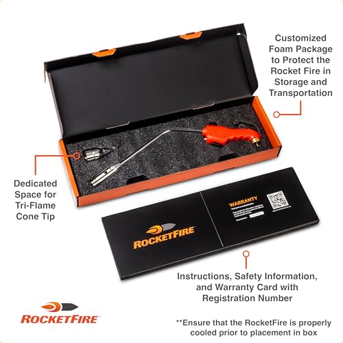 ROCKETFIRE Fire Starter Torch | Perfect Propane Torch Head, Grill Gun, Charcoal Torch | Compatible with Bernzomatic Propane & MAP/PRO Fuels | Stainless Steel Tri-Flame Tip | Fuel NOT Included | Red
