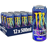 Monster Energy Top Speed - koffeinhaltiger Energy Drink mit erfrischendem Pfirsich-Nektarinen Geschmack - ohne Zucker und ohne Kalorien - in praktischen Einweg Dosen (12 x 500 ml)