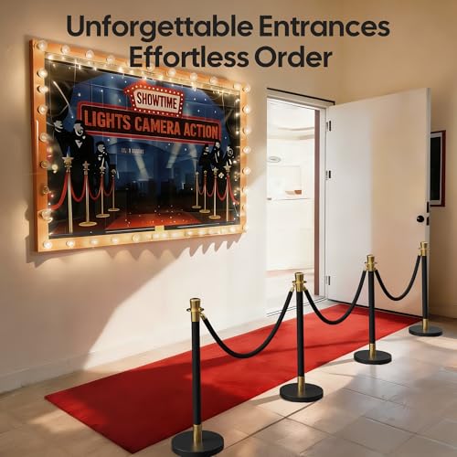 Image of 8 Pack Black&Gold Stanchions and Velvet Ropes Set, Stainless Steel Crowd Control Barriers, 6Pcs Black Ropes and Poles for Party Supplies,Photobooth Accessories, Prom,Birthday,Business,Wedding, Museums